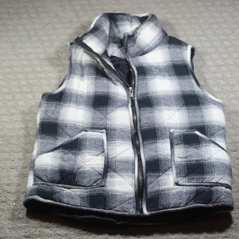 Be Cool Los Angeles Size S Navy Blue Plaid Quilted Vest